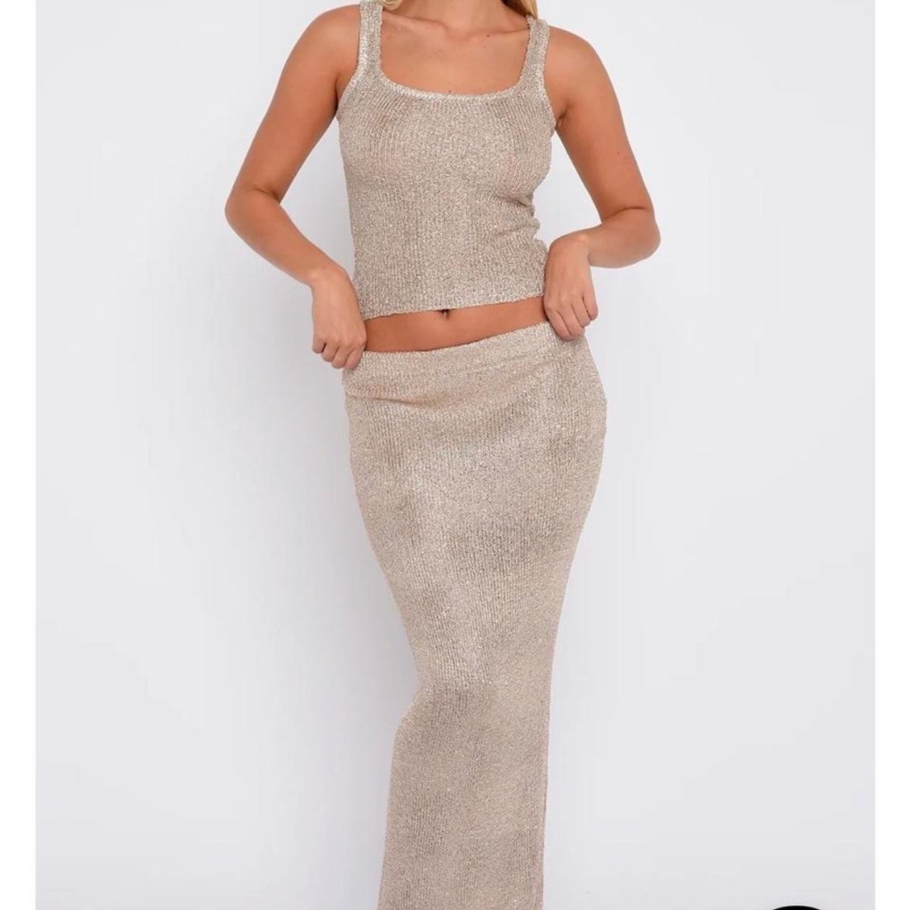 White Fox Champagne Sequin Knit Set